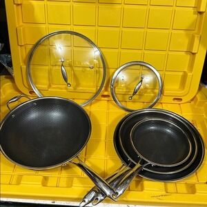 HEXCLAD 5 Piece Nonstick Stainless Steel Frying Pan Set 10" 12" And Wok $600